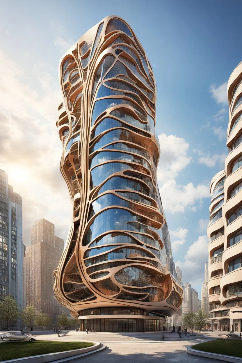 city art deco building roughly shaped like a guitar, by Victor Enrich and Toyo Ito, photorealistic, dramatic stunning architecture, 3d Octane Render, surreal architecture, natural lighting, Abstract colorful bizarro