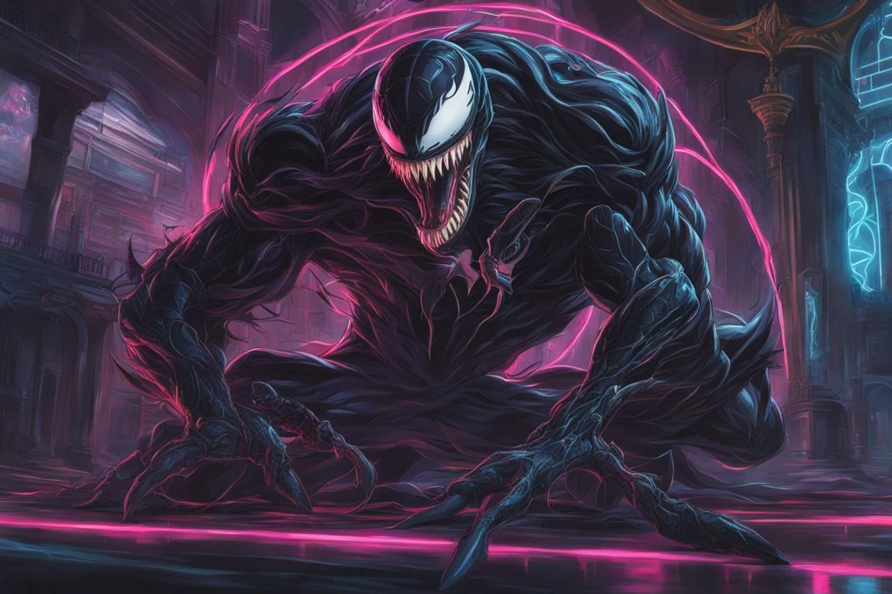 Venom machine in 8k Hayao Miyazaki draw style, yu gi oh them, neon effect, close picture, rain, highly detailed, high details, detailed portrait, masterpiece,ultra detailed, ultra quality