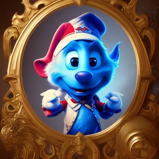 Mystery smurf,Ambiance dramatique, hyperrealisme, 8k, high quality, lot of details, fit within portrait