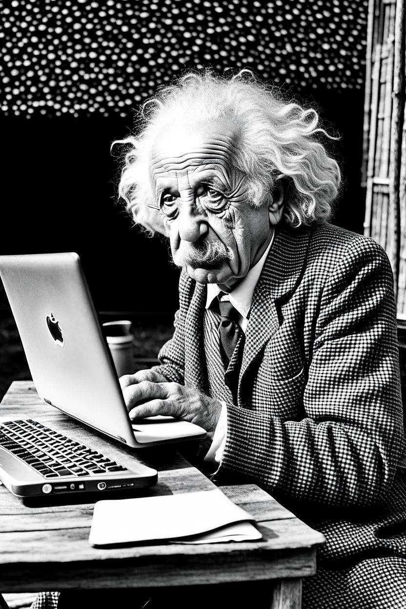 albert einstein in with laptop