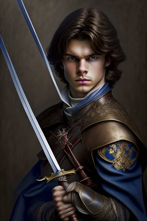 european brown hair young adult royal guard swordsman with rapier