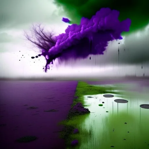 a texture of a grey sky violently exploding and raining dirty grey hues of purple, green, and brown that partially muddy the sky and make it ugly, surreal, dreamlike