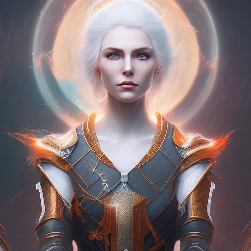 fantasy setting, woman, orange white hair