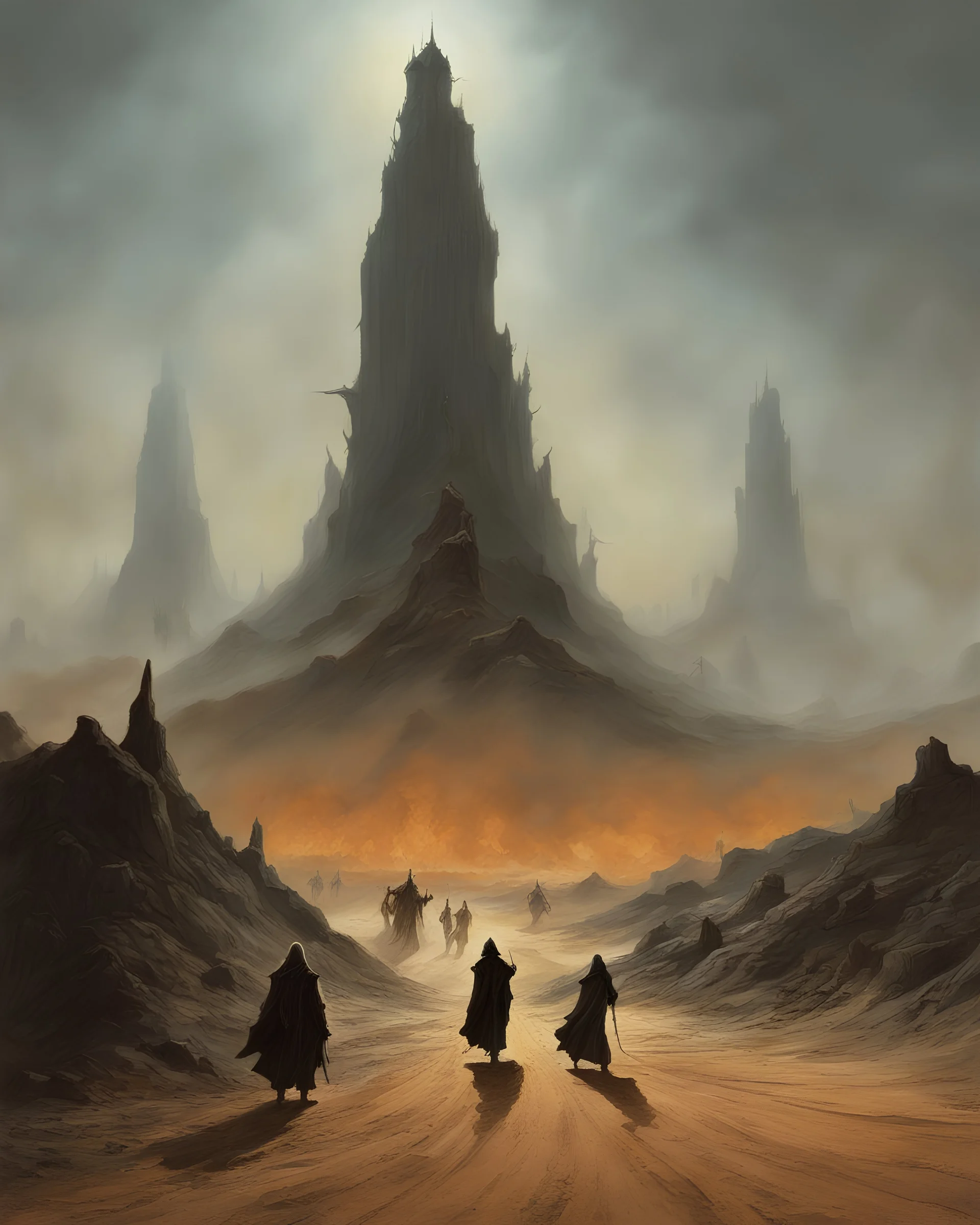 picture of a infernal mass of dancing shadows and smoke that walks on a barren landscape. concept art in the style of lovecraft enki bilal giger beksinski Alan lee d&d larry Elmore greg Rutkowski john howe William Morris