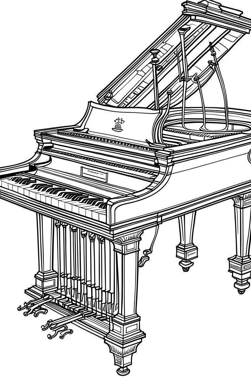 Outline art for coloring page OF 1947 TOY PIANO, coloring page, white background, Sketch style, only use outline, clean line art, white background, no shadows, no shading, no color, clear