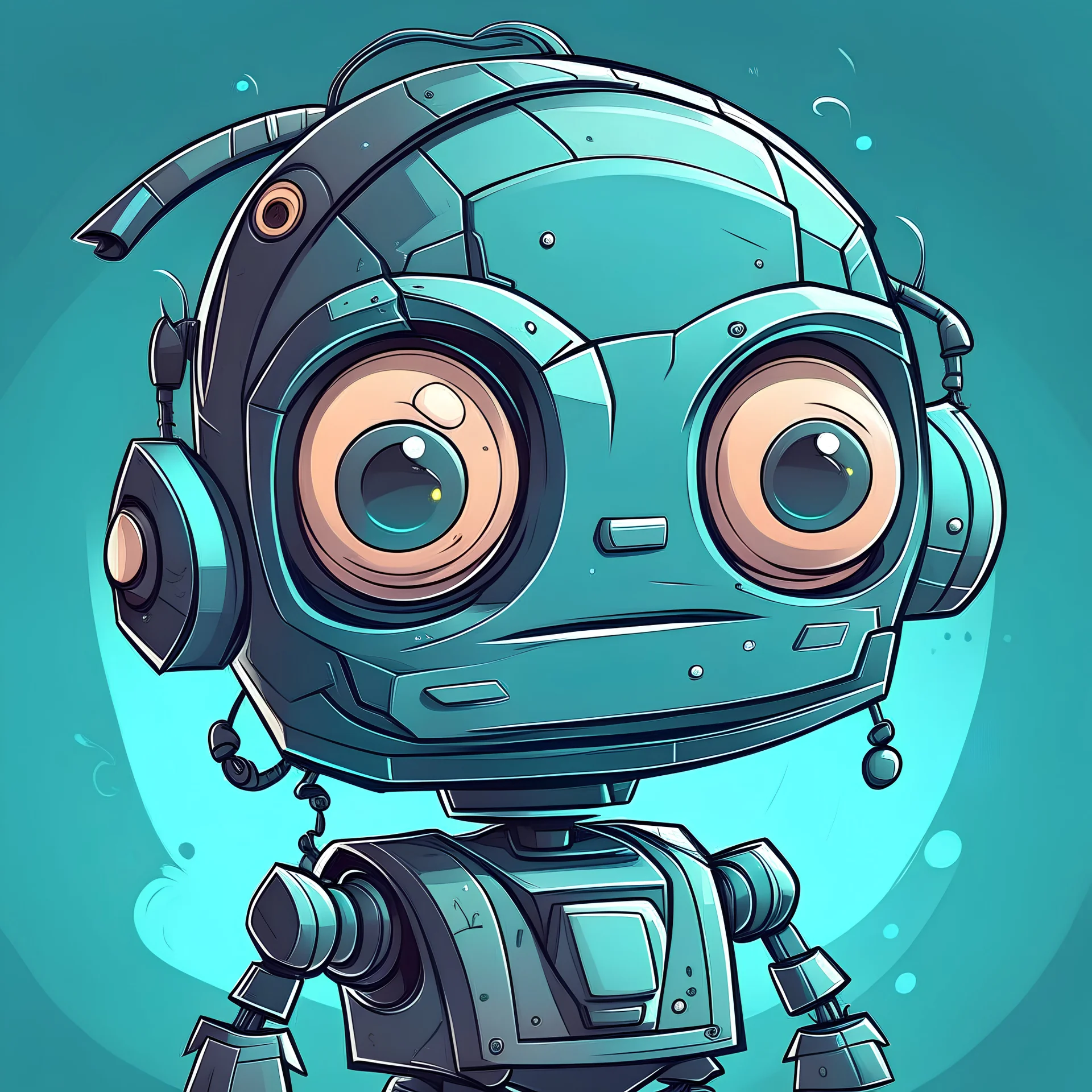 2d comic cute robot portrait