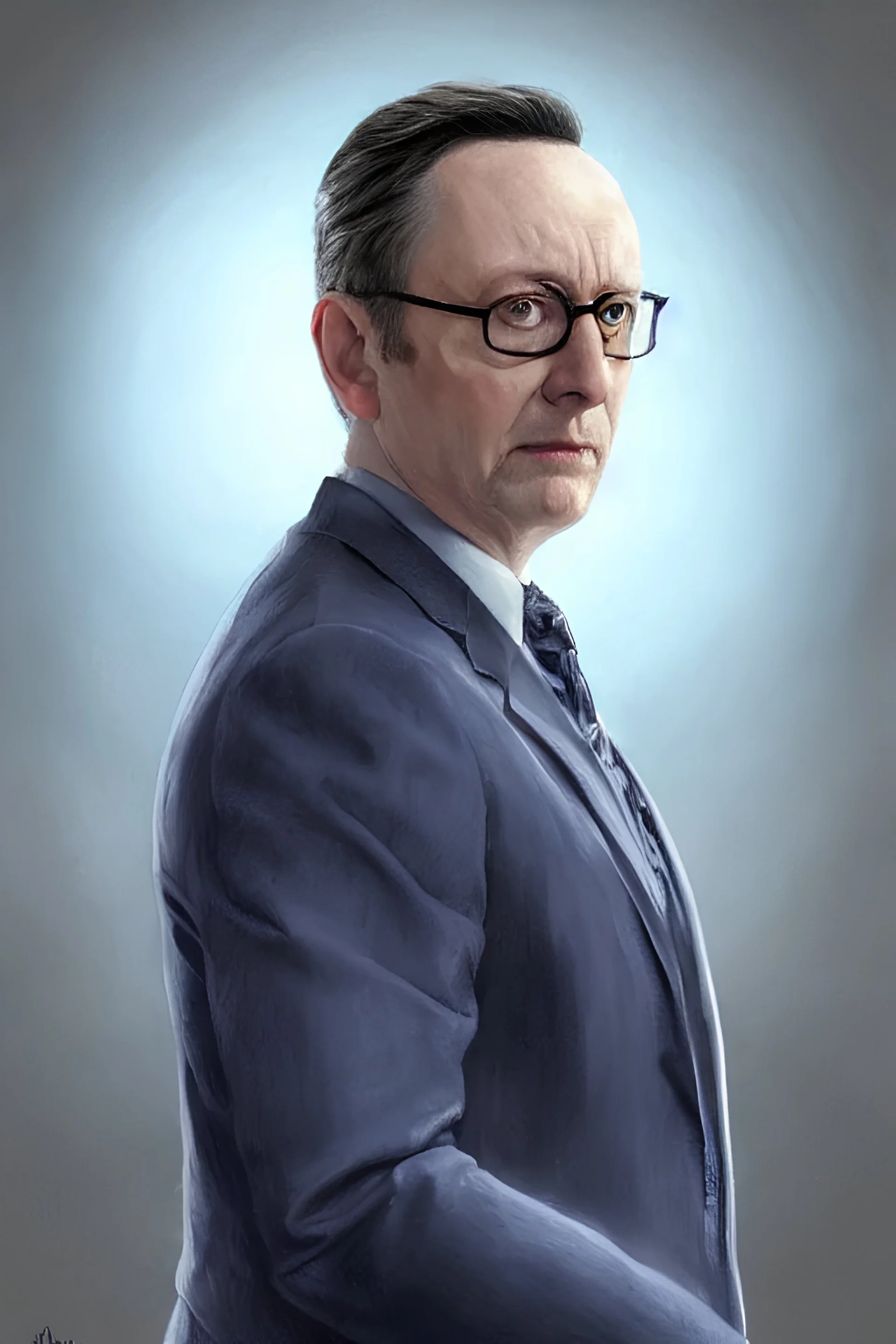 portrait of michael emerson as leland townsend in evil, highly detailed, centered, solid color background, digital painting, artstation, concept art, smooth, sharp focus, illustration, artgerm, donato giancola, basil gogos, joseph christian leyendecker, les edwards, ed repka, ominous, wlop