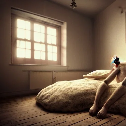 large humanoid cockroach lying on bed in cramped bedroom, 8k resolution, high-quality, fine-detail, intricate, digital art, volumetric lighting, illustration, 3D octane render, brian froud, howard lyon, selina french, anna dittmann, annie stokes, lisa parker, greg rutowski