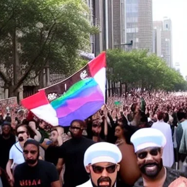 Haram mosque pride parade protest March led by Kanye West