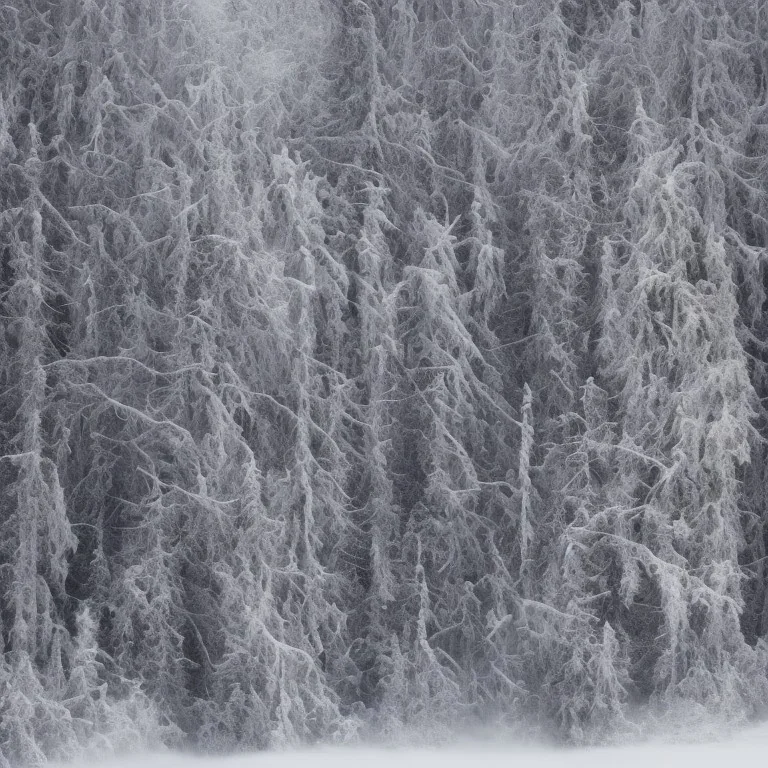 winter landscape, ice field, crystals, dreamlike, foggy, lost in the woods