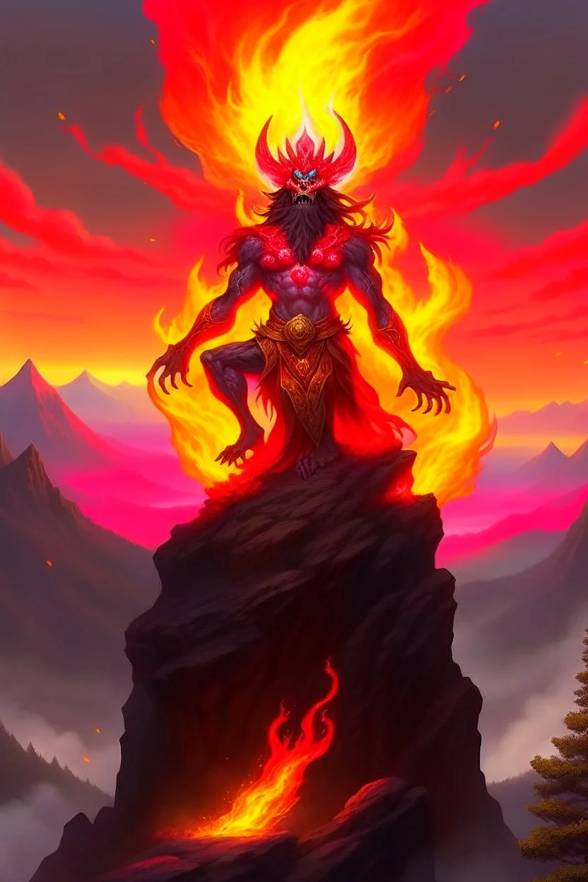 a fire spirit god on a mountain