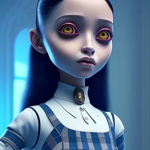 Addams Family film still of jenna ortega as a gothic schoolgirl, directed by tim burton highly detailed, volumetric lighting, unreal engine, 8k