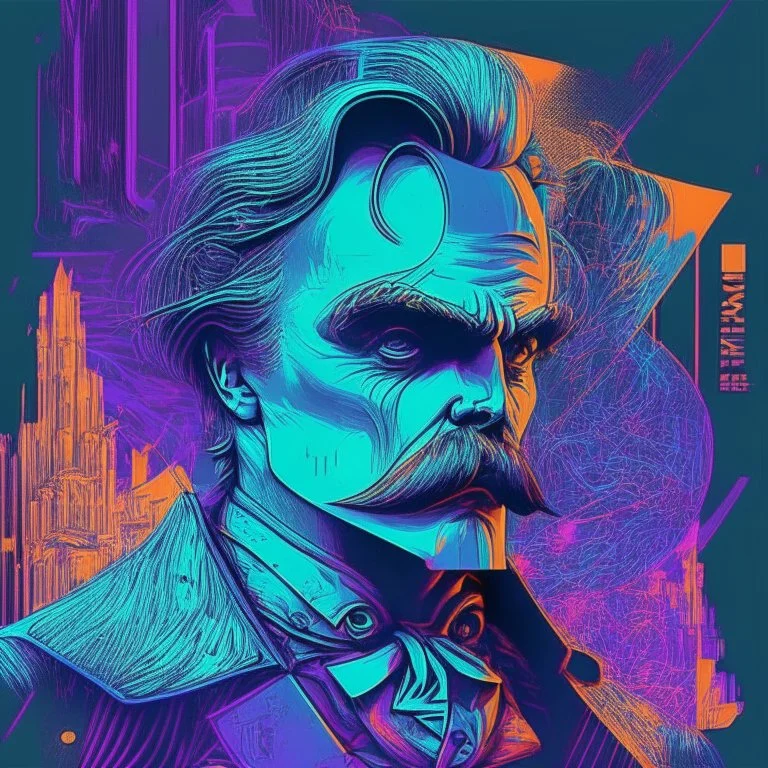 Futuristic, cyberpunk, Friedrich Nietzsche,Comic style