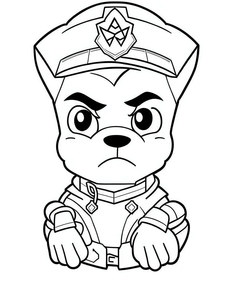 outline art for Paw Patrol coloring page, Japanese manga style, cartoon style, cute face, white background sketch style, full body is a must, only use outline, clean line art, no shadow, bold outline