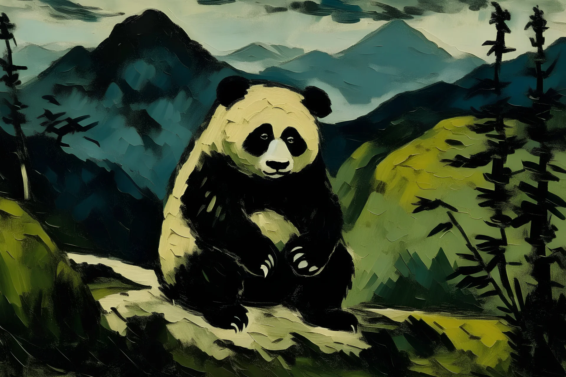 Panda mountain painted by Vincent van Gogh