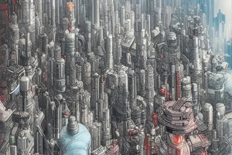 highly detailed futuristic city akira cityscape, katsuhiro otomo style painting