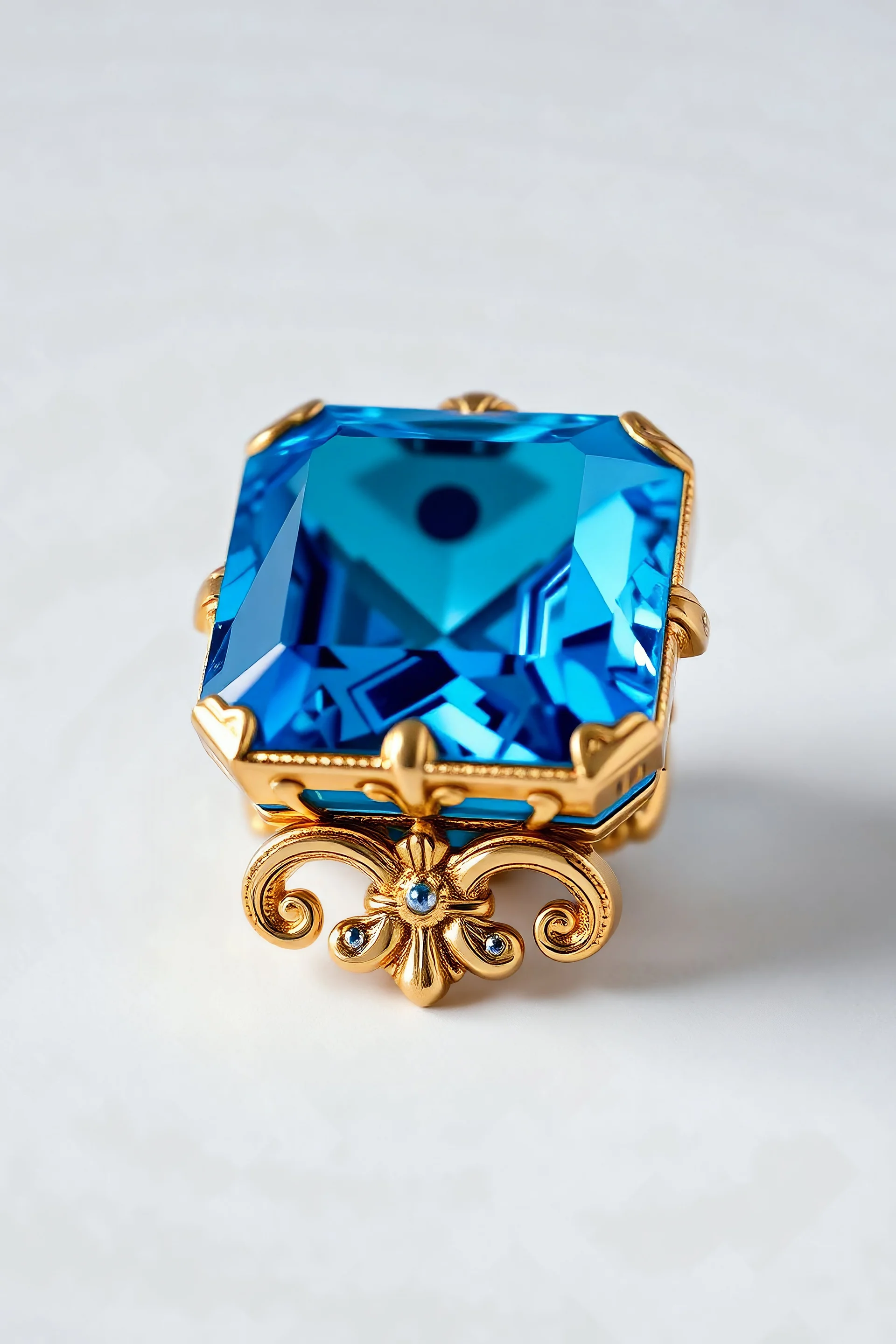 Beautiful blue gemstone with golden designs. Square.