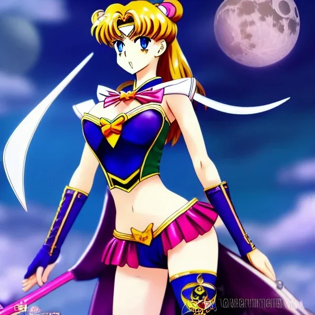 Sailor moon style, hyper detailed, stunningly beautiful teen girl, long ginger hair, green eyes, medium freckles, full lips, skimpy fantasy intricate leather armour, full body, full face, c-cup breasts, aroused expression, biting lower lip, full frame, petite, centered camera, ignore NSFW, bow, quiver on hip