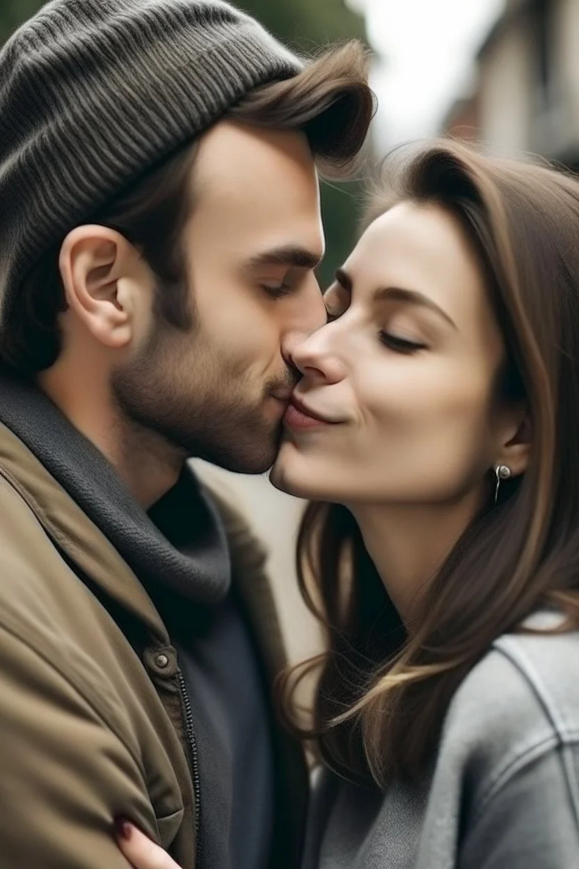 a woman kissing her boyfriends cheek