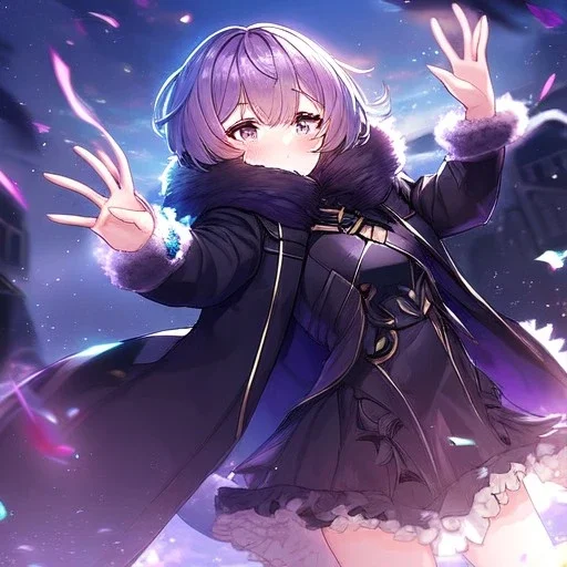 floating in air, backflip,{{anime}}, detailed beautiful short hair,{{fluffy hair}}, delicate and intricate hair, black loose raincoat with hood, purple and black eyes, blush, beautiful detailed eyes, {beautiful face}, cinematic light,{masterpiece}, beauiful illustration, offical art, upanime