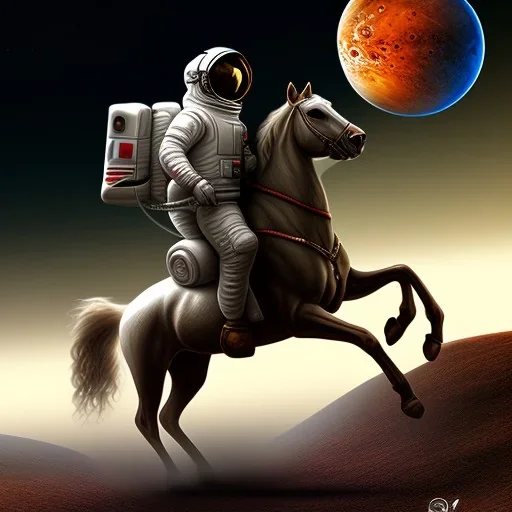 Riding horse astronaut mars