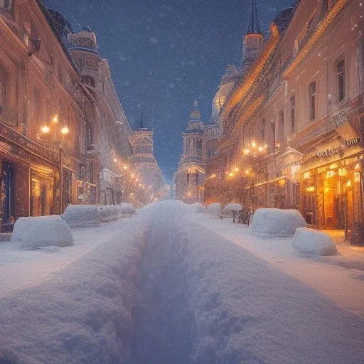 Bucharest| street| old town| old city| winter| heavy snow| comprehensive cinematic| Atmosphere| Masterpiece