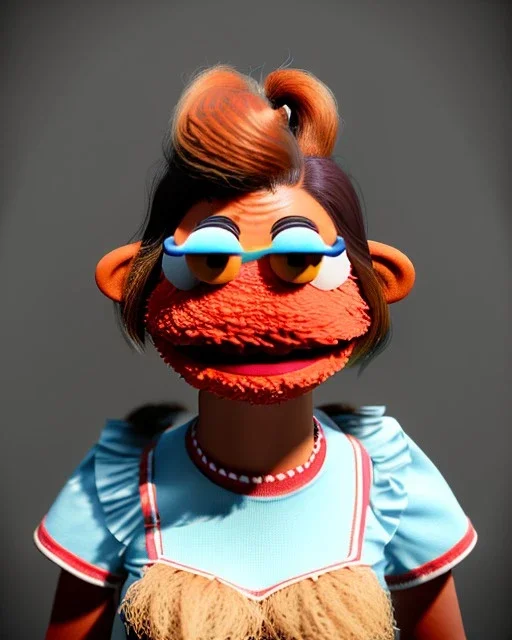 Portrait, hybrid character, waitress woman with monster muppet mask that covers her entire head, retro style, Sesame Street style, smooth, unreal engine 5, god lights, ray tracing, RTX, lumen lighting, ultra detail, volumetric lighting, 3d.