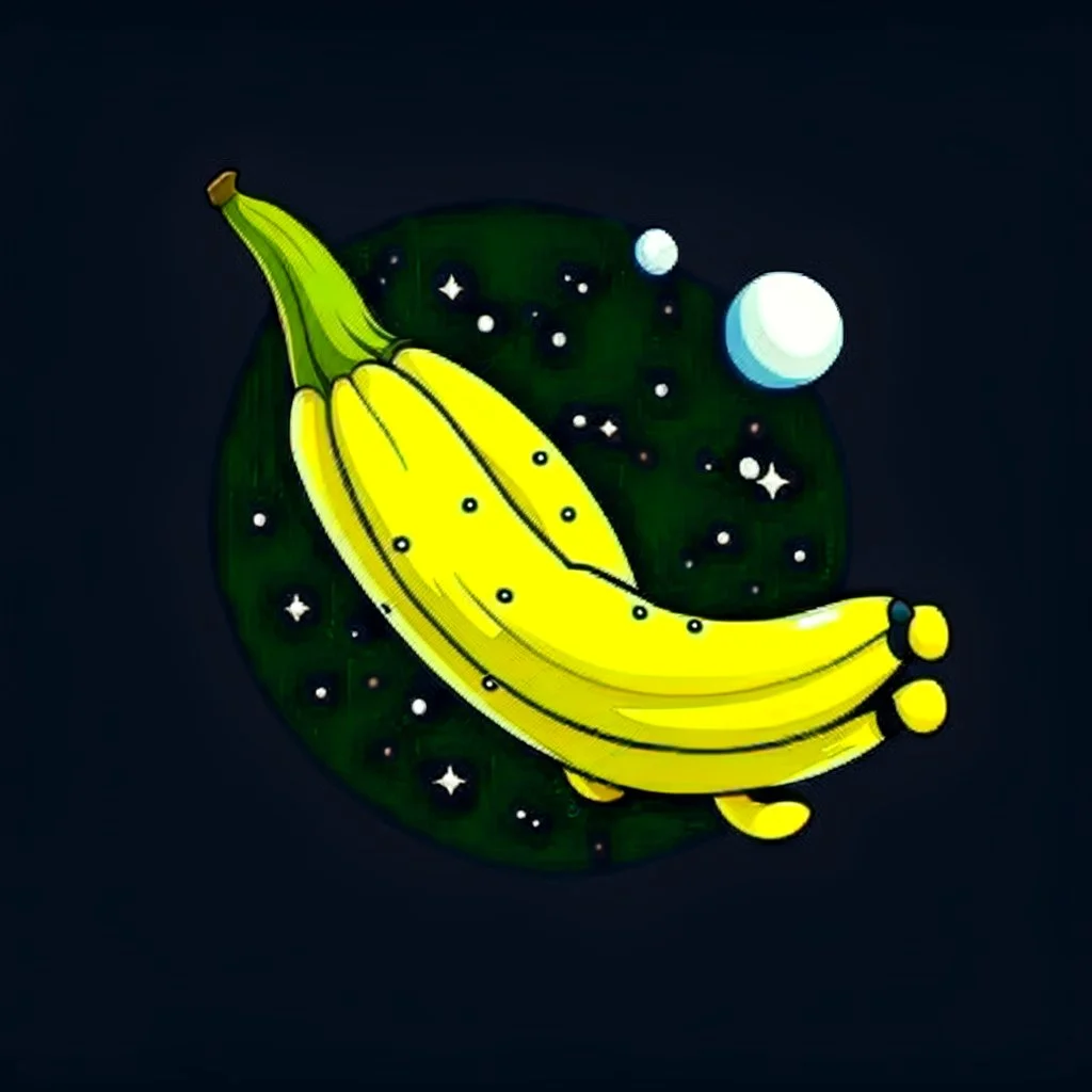 draw cartoon yellow banana as starship flying in space.