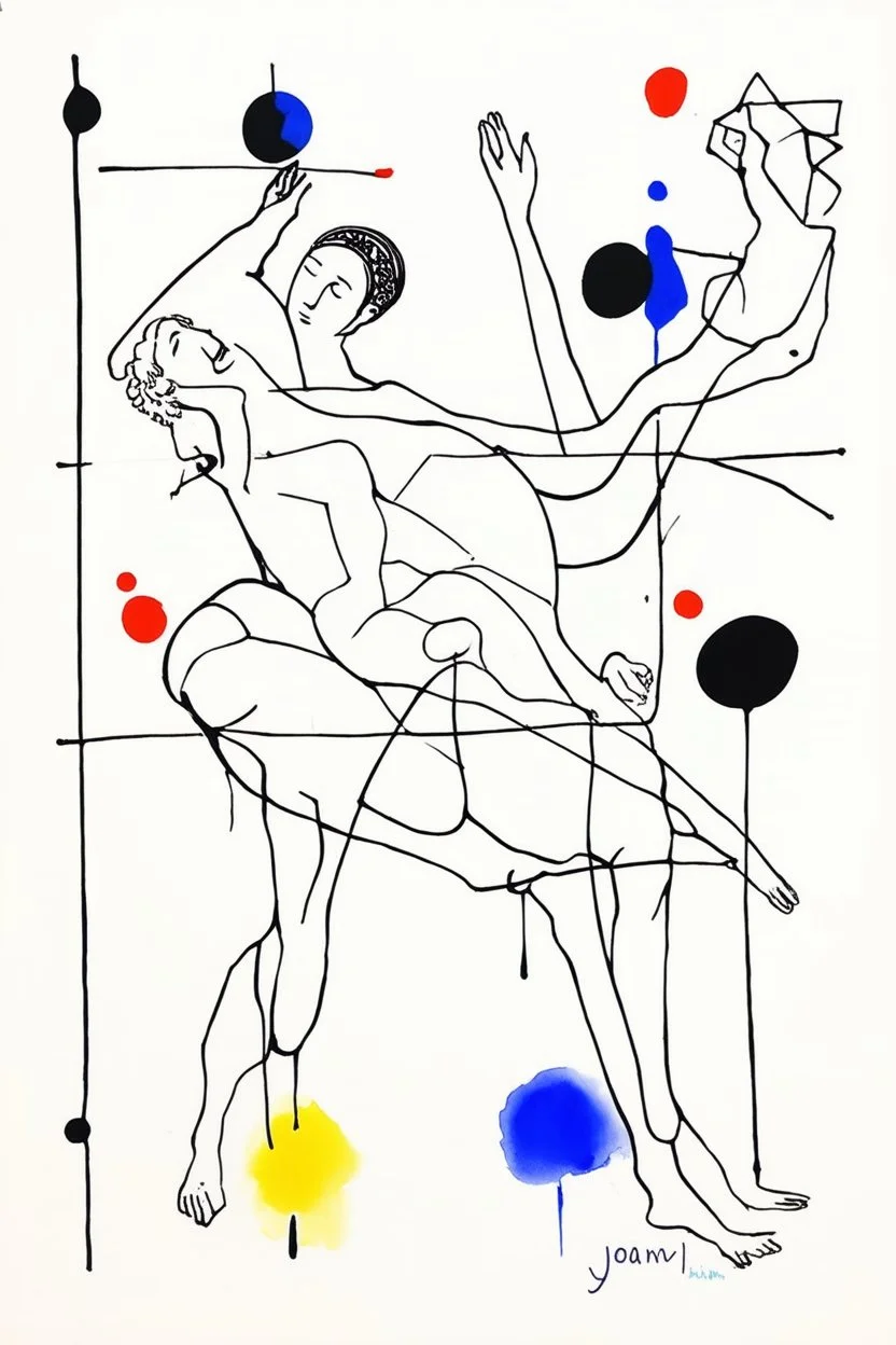 Reprezentare grafica moderna figurativa cu simboluri ,minimal art similar cu desenele lui Picasso , a unui desen facut de un autist , reprezentand statuia Pieta , în stilul combinat acuarelei umede a lui Joan Miro si cu filigran lineart minimal a lui Jean Cocteau cu Paleta de culori impresionista cu culori putine si tari. Fond alb si linii color subtiri si paralele, cu umbre de lumina cu hasuri incrucisate