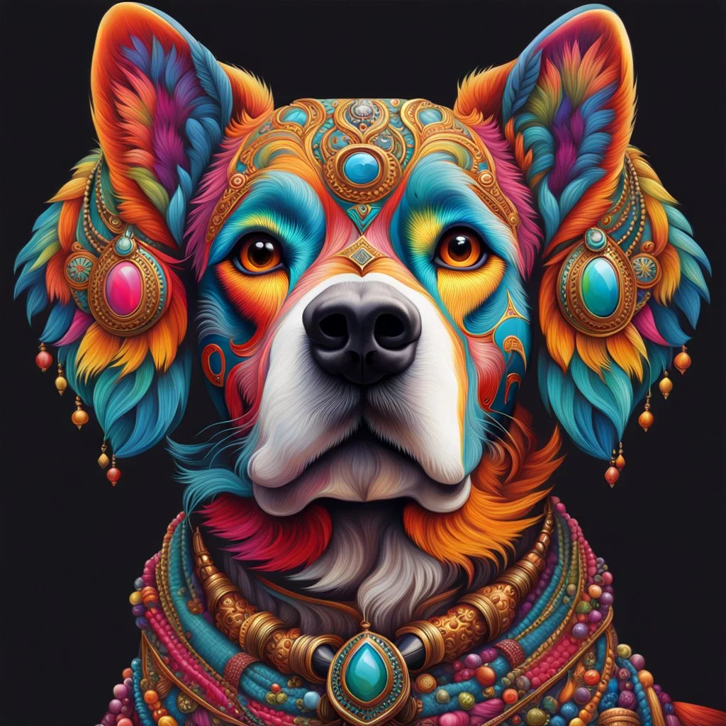 Beautiful anthropomorphic dog colorful art conceptual, amazing artwork, hyper detailed, ultra maximalist quality, 12k