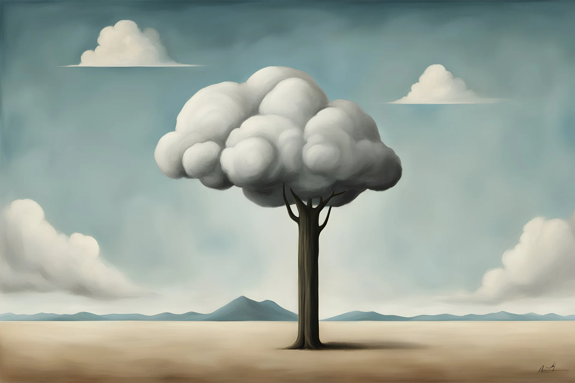 depiction of "Breath" in style of Magritte