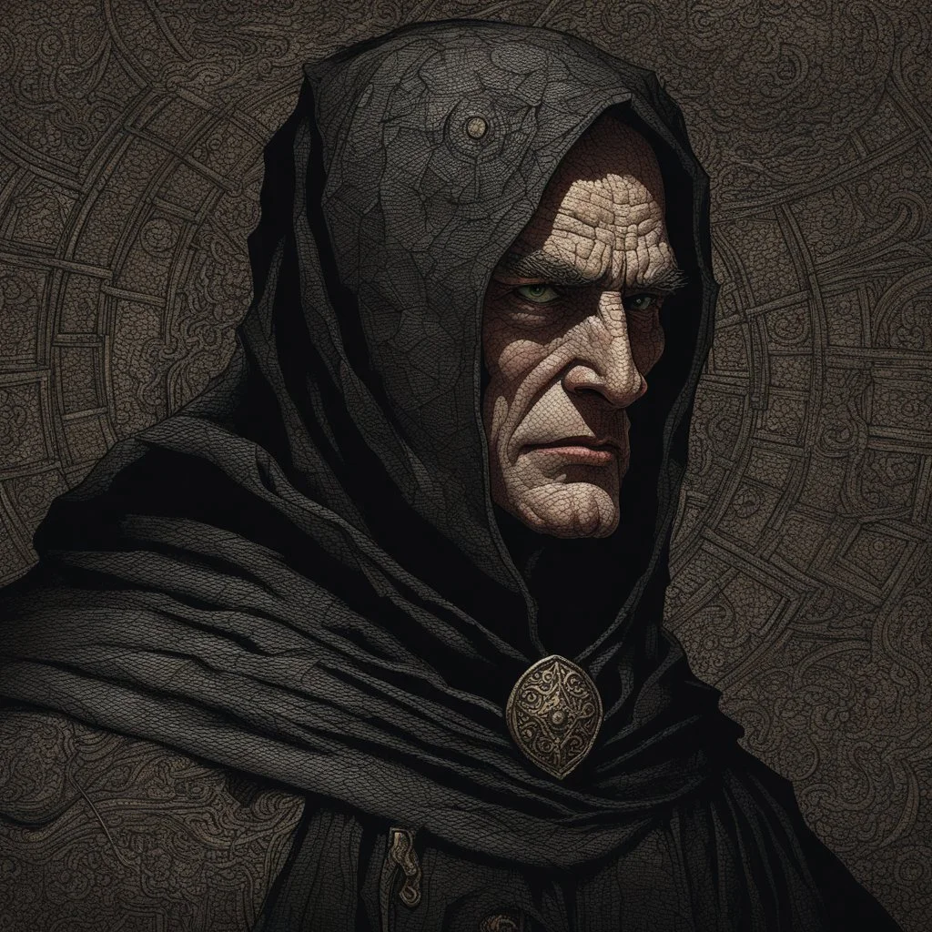 Dnd, fantasy, portrait, only face, archimage, medieval mosaic, ruthless, violent, old, black robe, very slim,