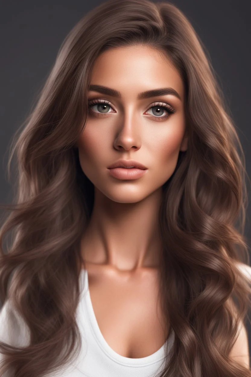 Social media influencer. Hyper realistic. Brunette. Brown eyes. Exotic. Athletic. Glamorous.