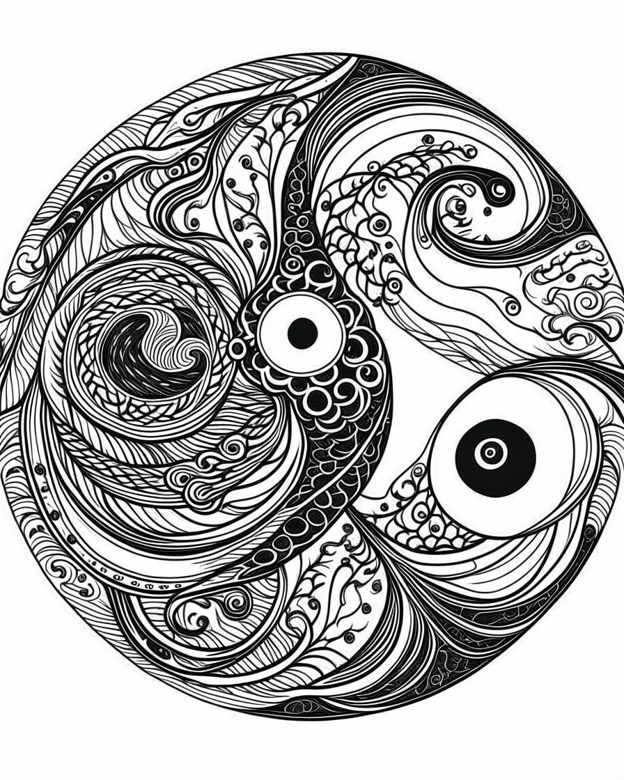 realistic ying yang symbol tattoo idea, line art, background, vector, svg, black outline on white background, leave plenty of white space beetween lines for coloring, tattoo style, tattoo idea