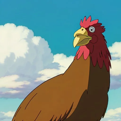 cartoon rooster speaking loudly with its head raised and its neck stretched to the sky