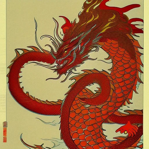 Ukiyo-e style art, dragon