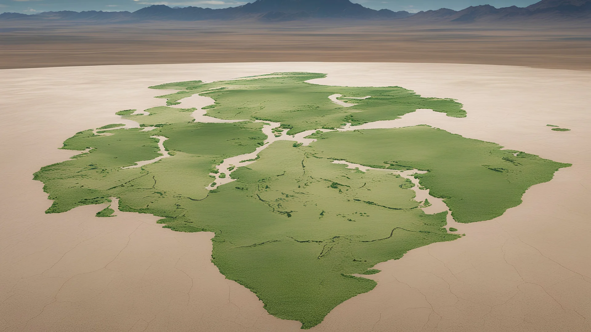 the world map of grass on a dry lake