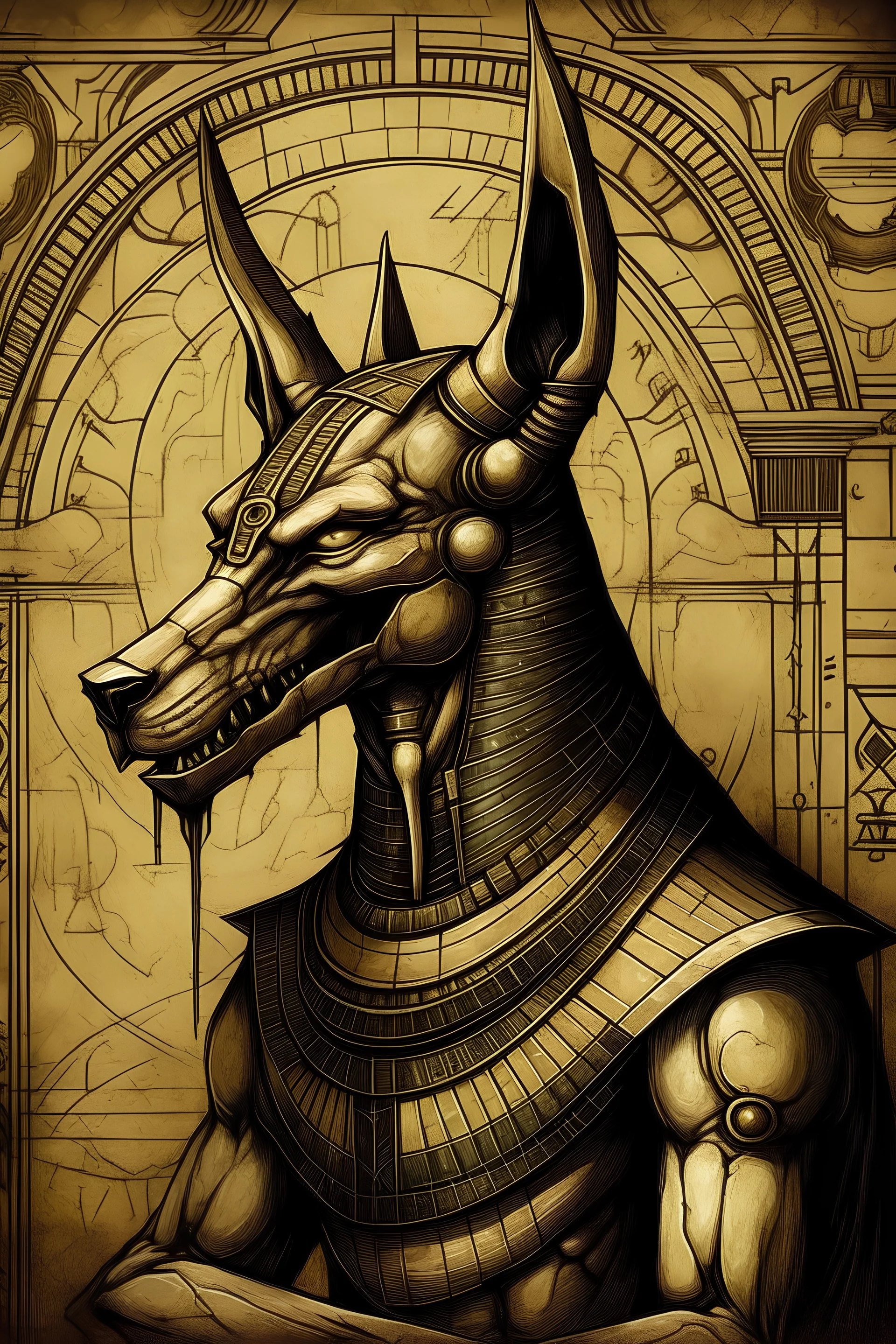 wallpaper de Anubis no estilo de Leonardo da Vinci