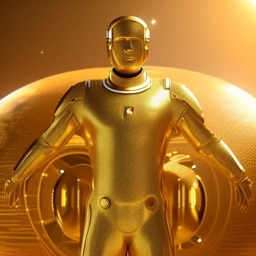 beautiful cosmic golden man, nice smiling, delicate colors, beautiful glamour galactic golden dress, ultra sharp focus, 8k, unreal engine 5, extremely sharp detail, light effect, soft light atmosphere of a spaceship, smooth, full of details, face in front, complete vision of body