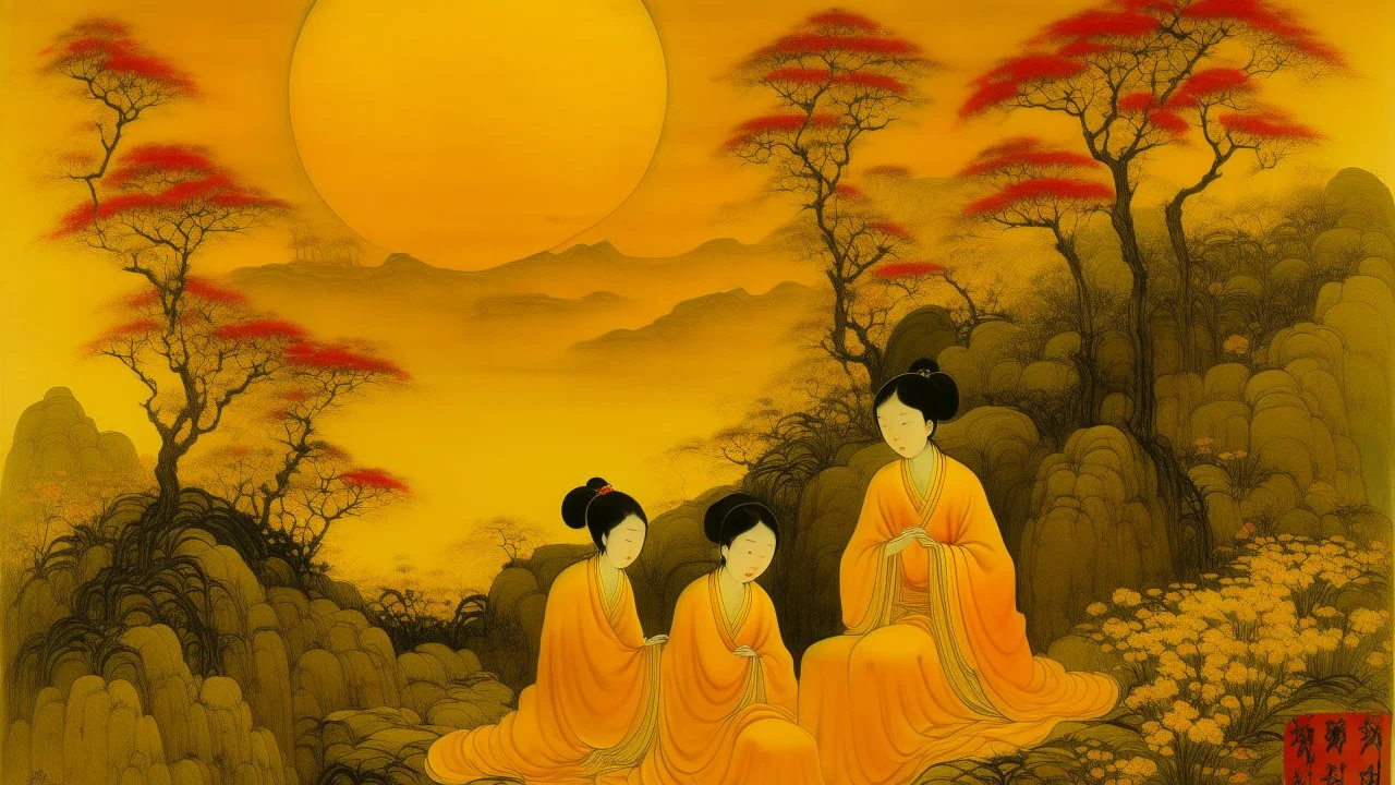 A yellow sunlight ruins painted by Qiu Ying