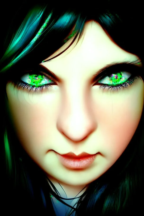 beautiful fantasy cartoon gaming green eyes black hair logo