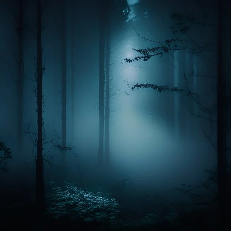 fog in the forest at night