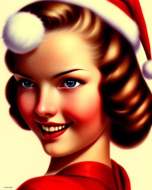 girl in red dress, close up portrait, Christmas, smiling, cute, beautiful, 1940s