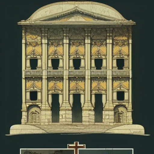  building cross section, interior croquis, Vignola classicism architecture,building cross section +Book illustration by Gediminas Pranckevičius, Jean Baptiste Monge, Brian Kesinger, Anton fadeev, strong lines, high contrast vibrant colors, highly detailed, 16k resolution, trending on behance