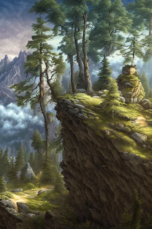 create a steep rocky mountain reaching into the clouds