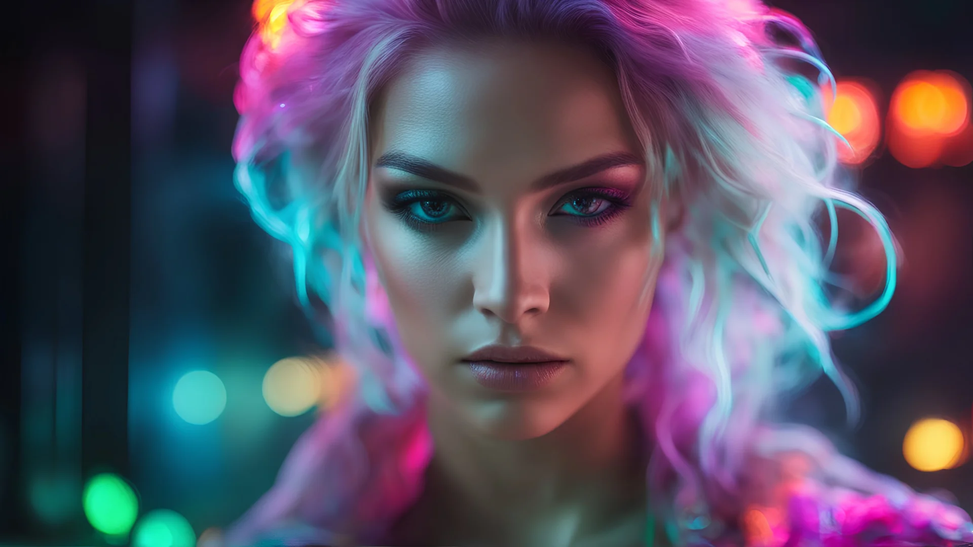 photoreal magnificent neon vibes godlike neon gorgeous powerful neon deliscious neon woman, as seen through a glass by lee jeffries, otherworldly creature, in the style of fantasy movies, photorealistic, shot on Hasselblad h6d-400c, zeiss prime lens, bokeh like f/0.8, tilt-shift lens 8k, high detail, smooth render, unreal engine 5, cinema 4d, HDR, dust effect, vivid colors