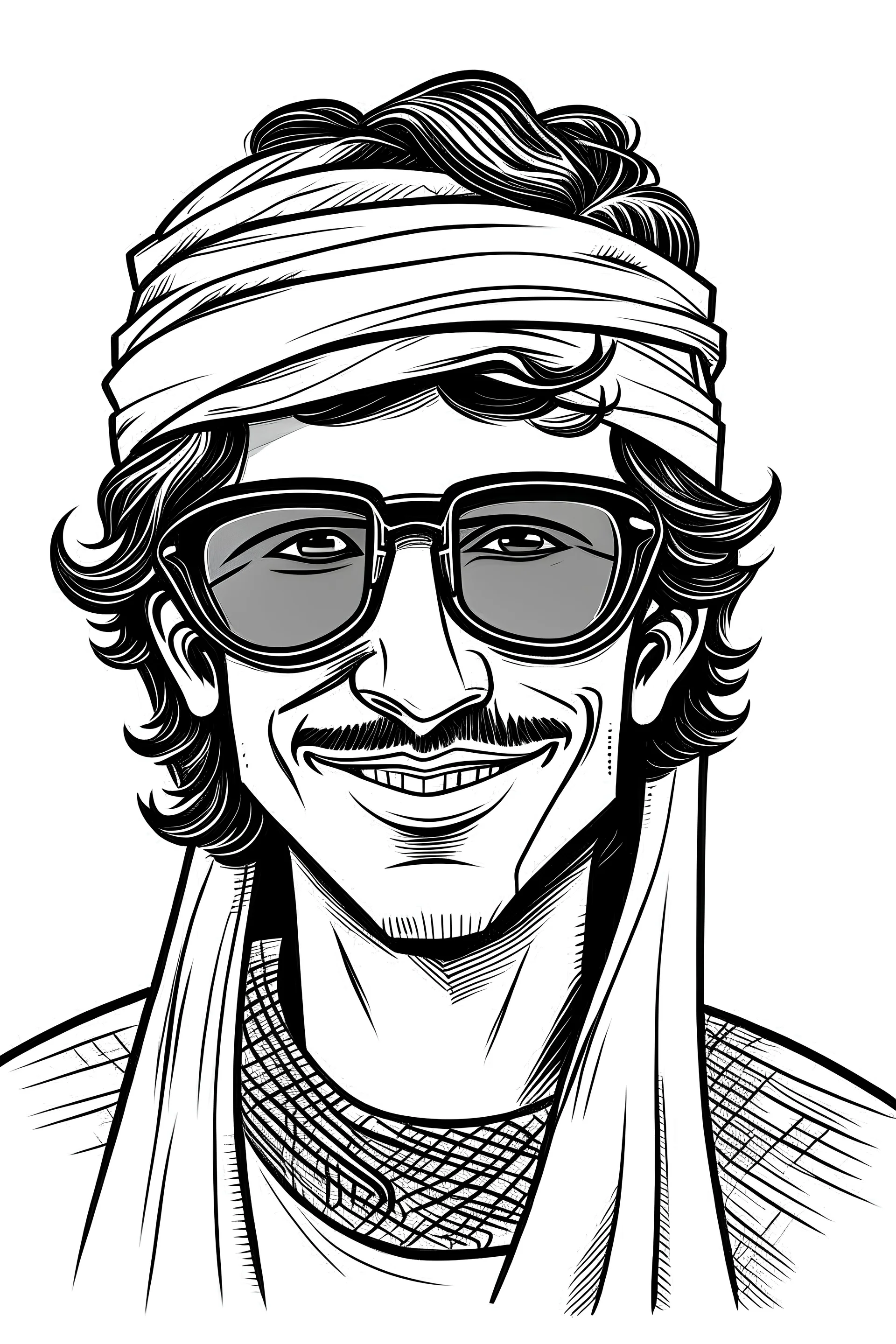 funny Young man with sunglasses saudi characters drawing black & white