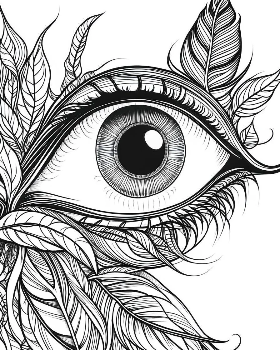 realistic eye idea, line art, background, vector, svg, black outline on white background, leave plenty of white space beetween lines for coloring, tattoo style, tattoo idea,full body, minimalist