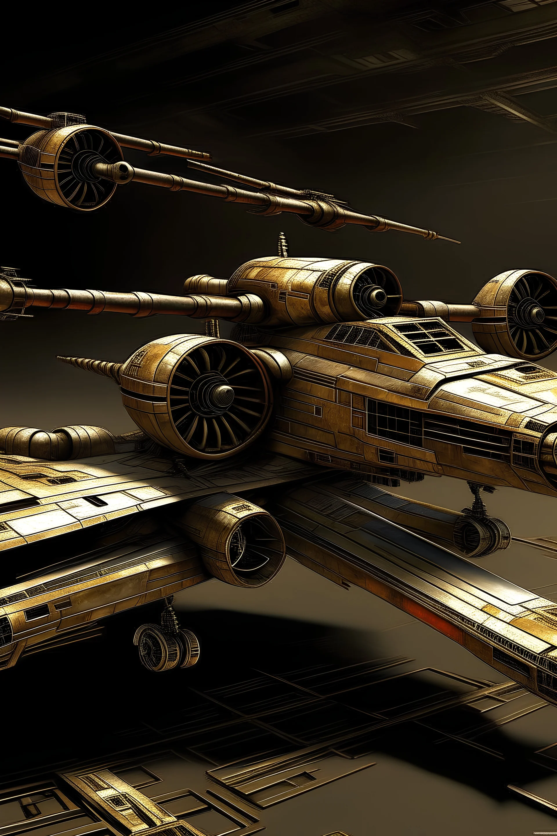 Bild eines xwing fighters in Steampunk