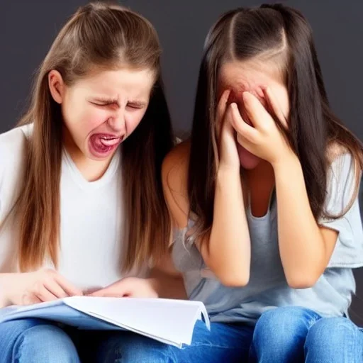 Two girls crying over their bad grades